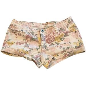 Y2K Low Rise Floral Denim Shorts Size 3 Cuffed Boho Micro Jean Cutesy